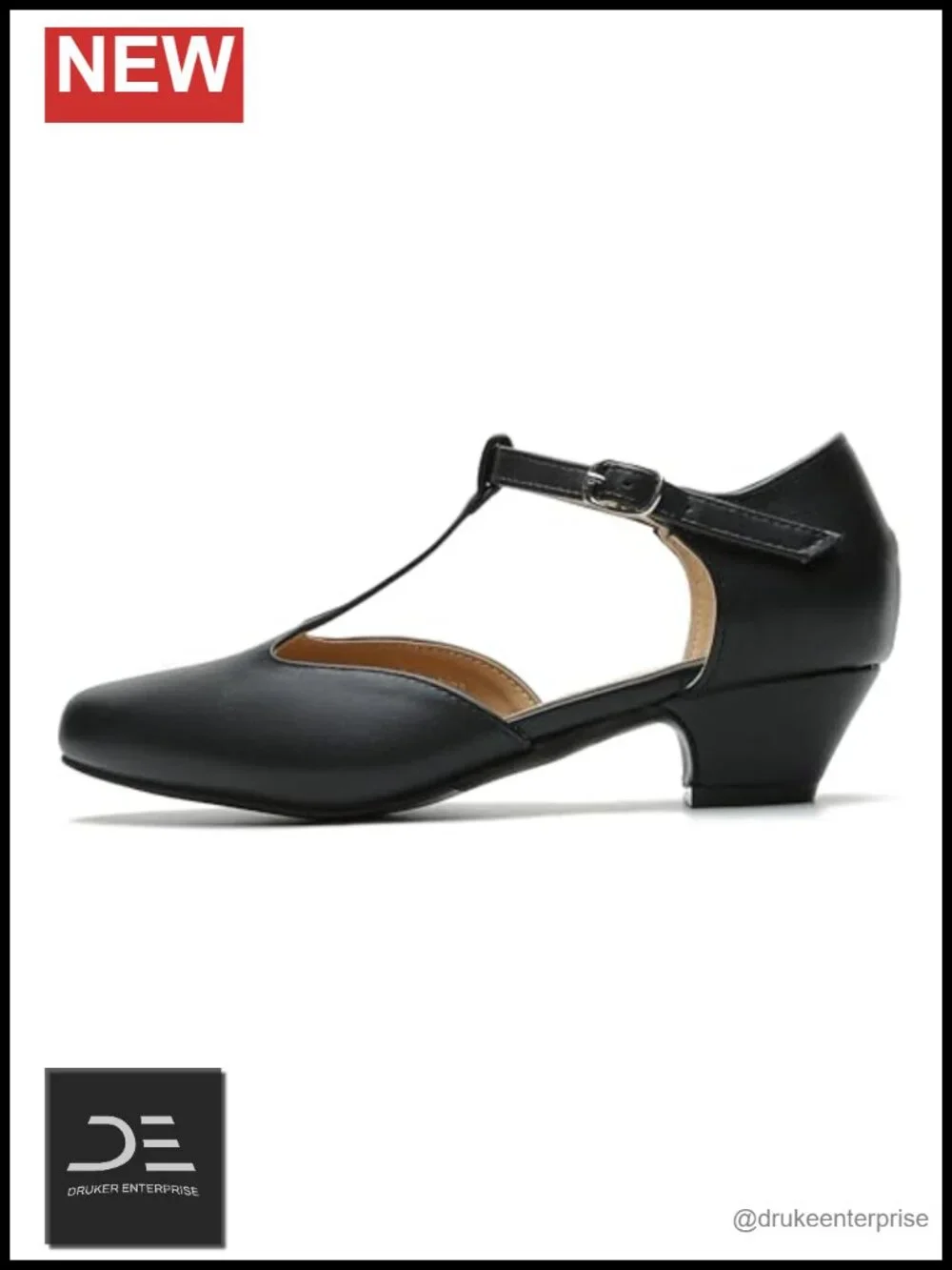 T-Strap Mary Jane Pumps with Low Block Heel, Closed Toe, Buckle Ankle Strap